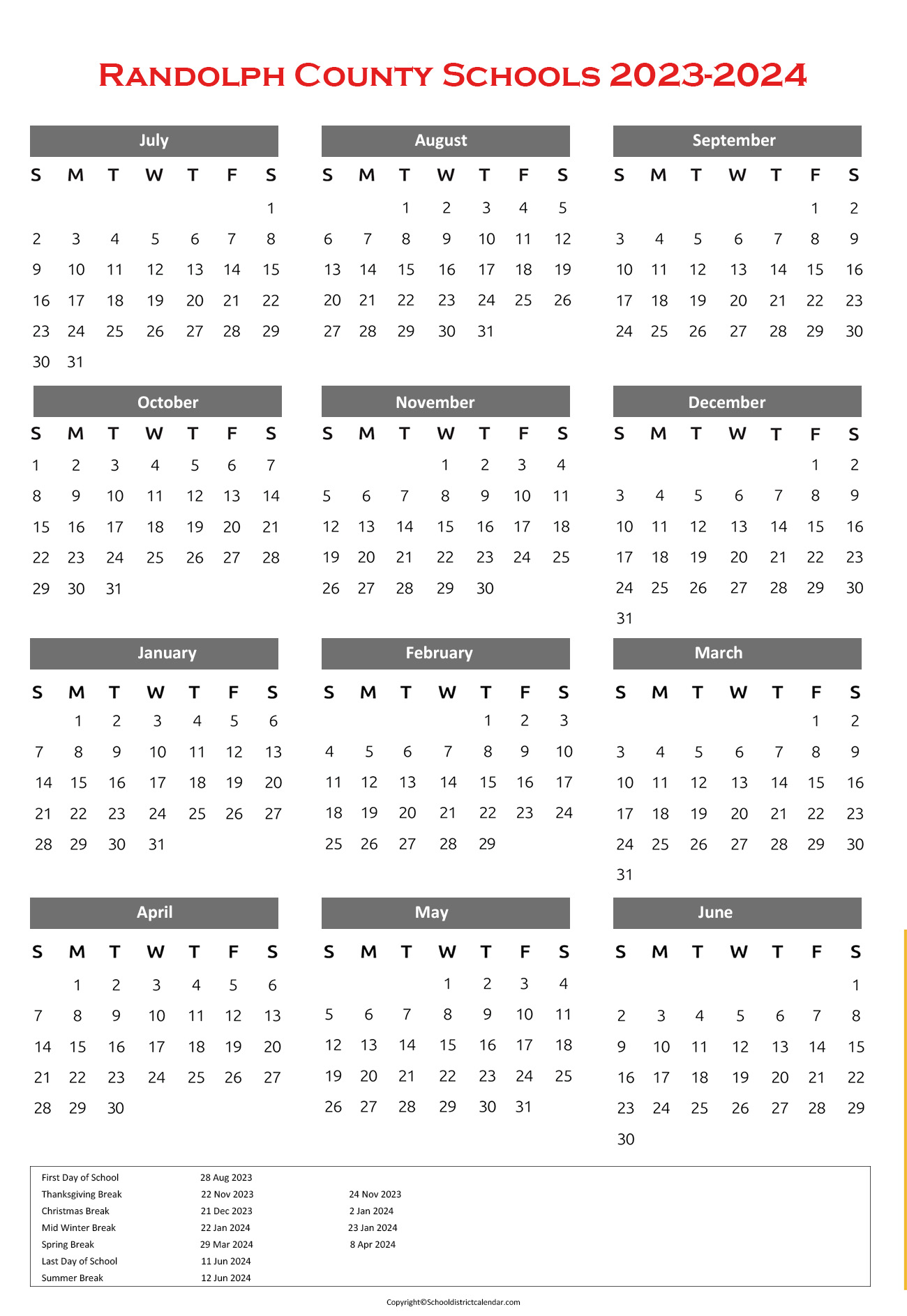 Randolph County Schools Calendar Holidays 20232024