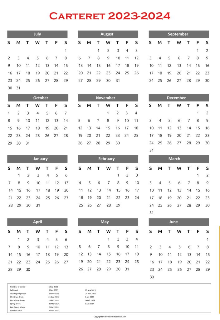 Calendar for Carteret County Public Schools