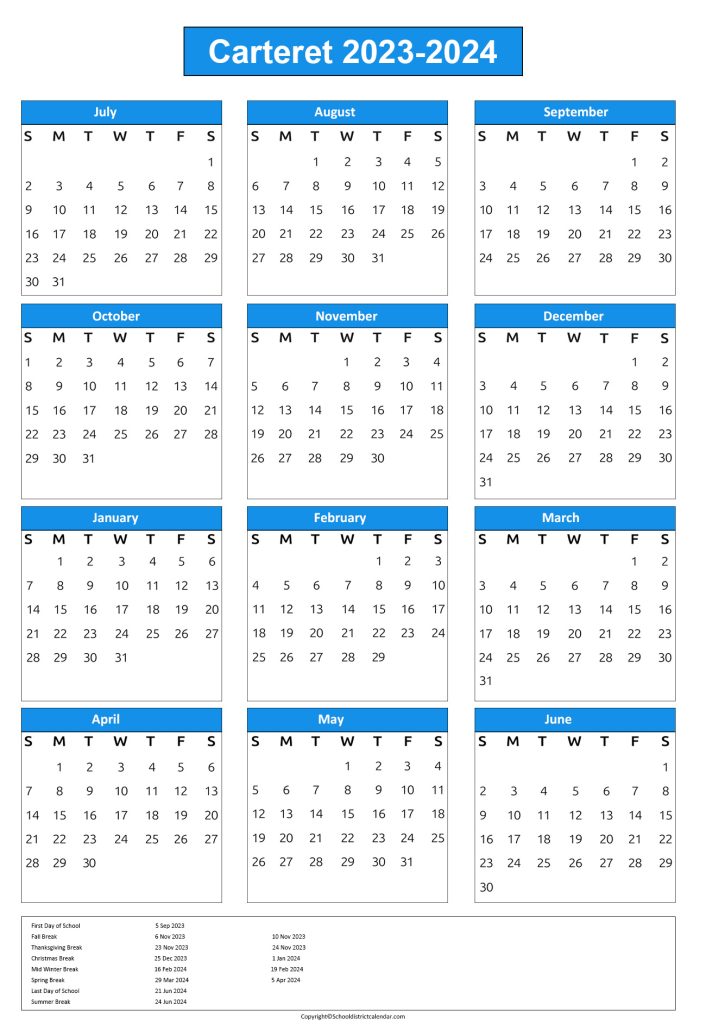 Carteret School District Calendar