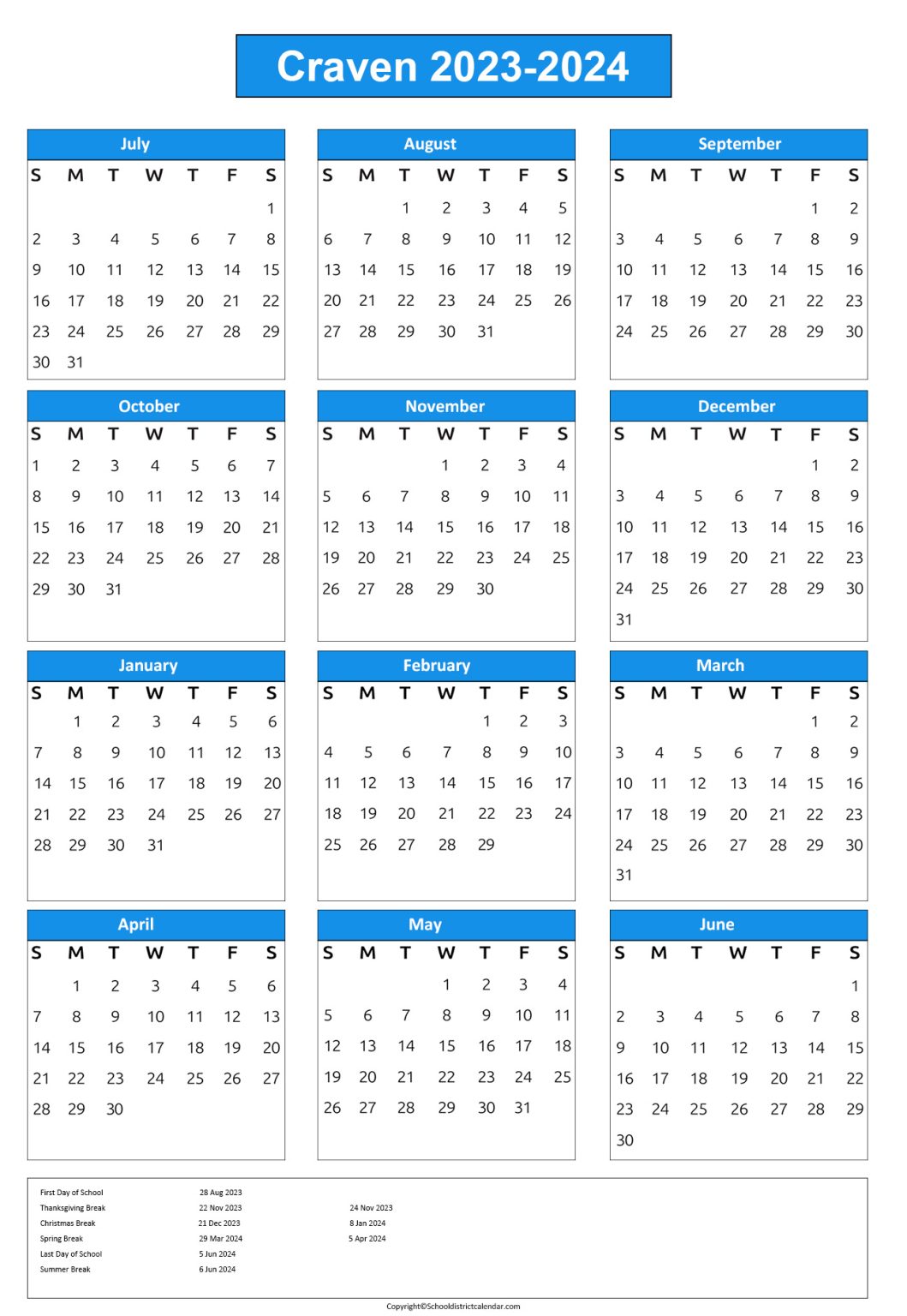 Craven County Schools Calendar Holidays 20232024