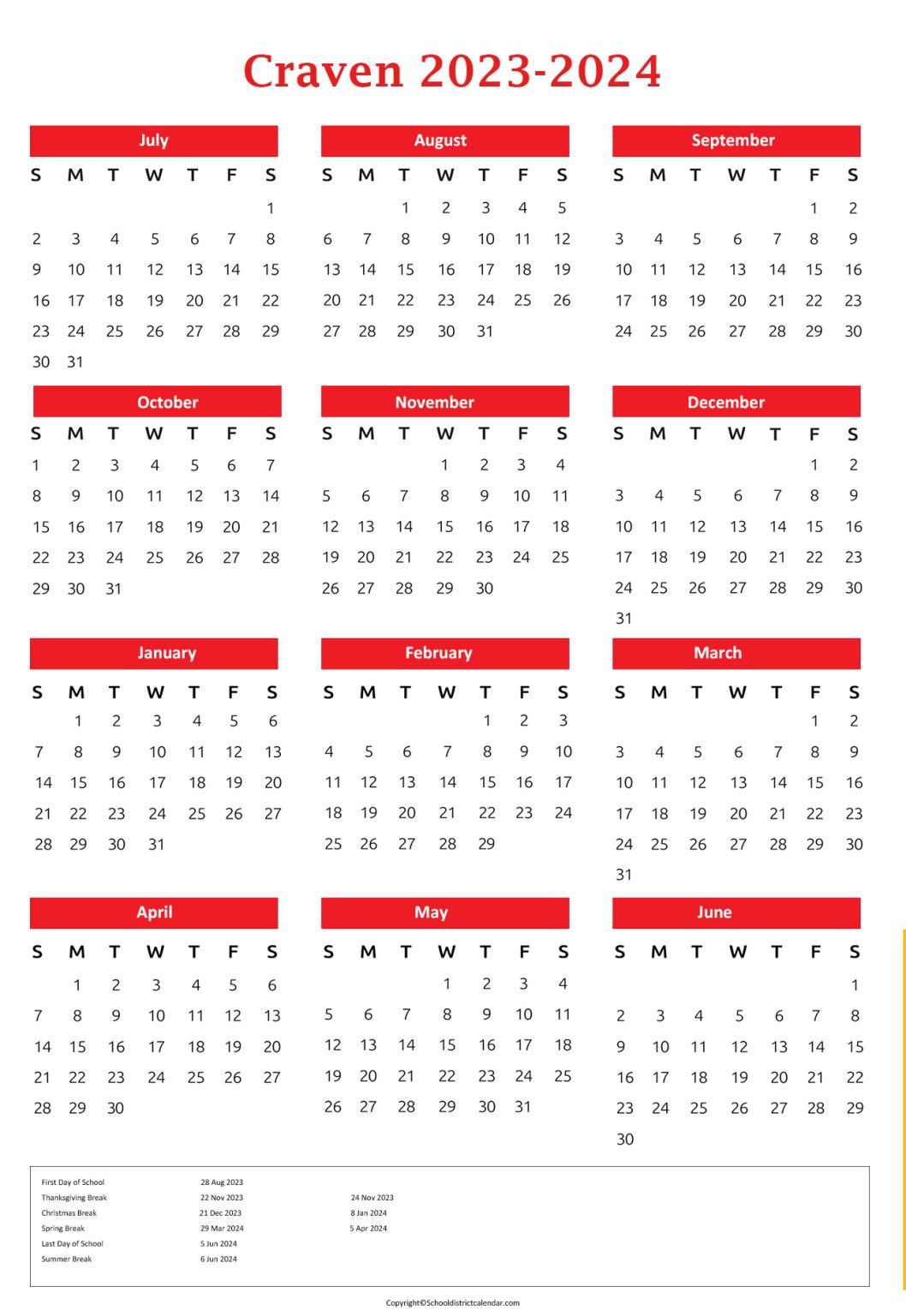 Craven County Schools Calendar Holidays 20232024