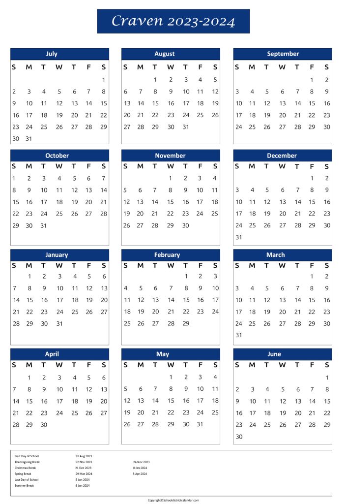 Craven School District Calendar
