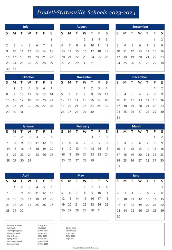 Iredell Statesville County Schools District Calendar
