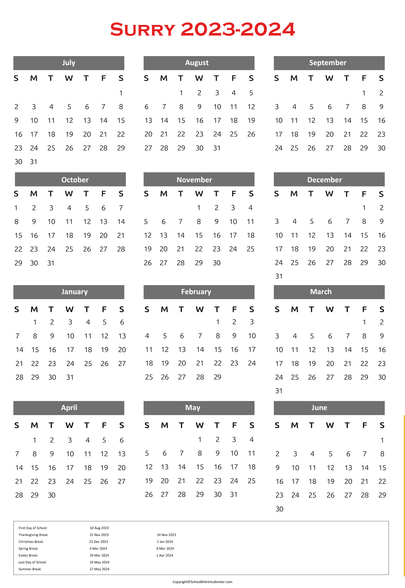 Surry County Schools Calendar Holidays 20232024