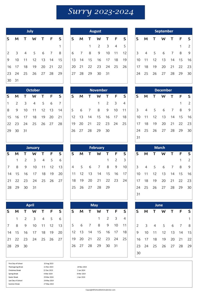 Surry County Schools Calendar Holidays 2023-2024