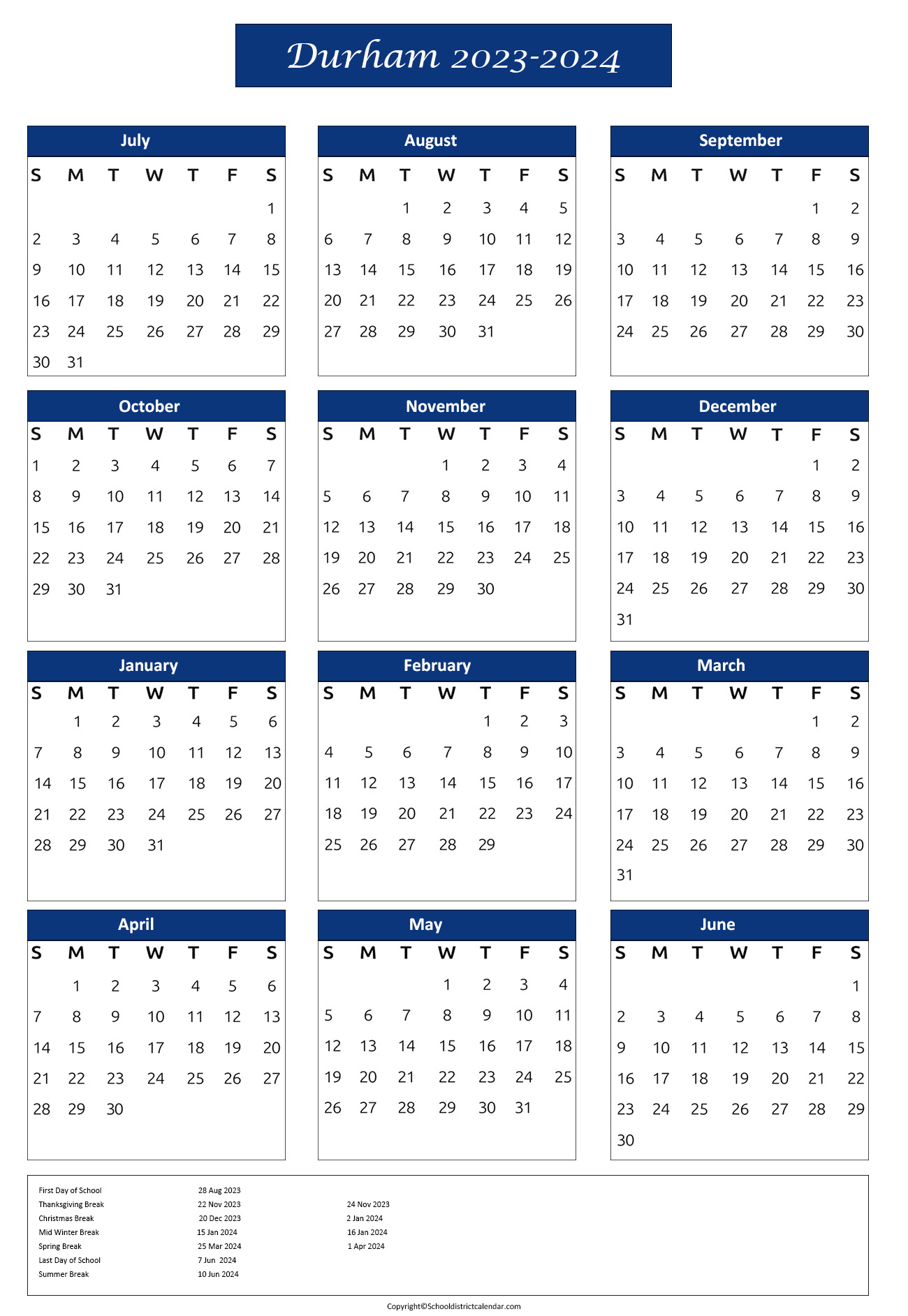 Durham Public Schools Calendar Holidays 20232024