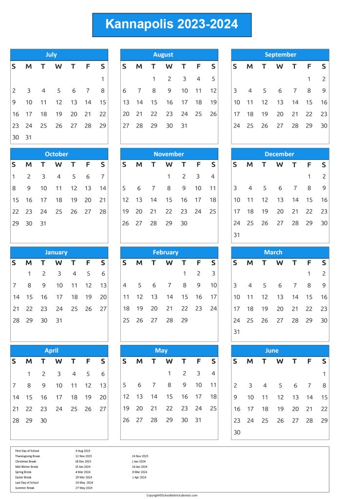 Calendar for Kannapolis City Schools