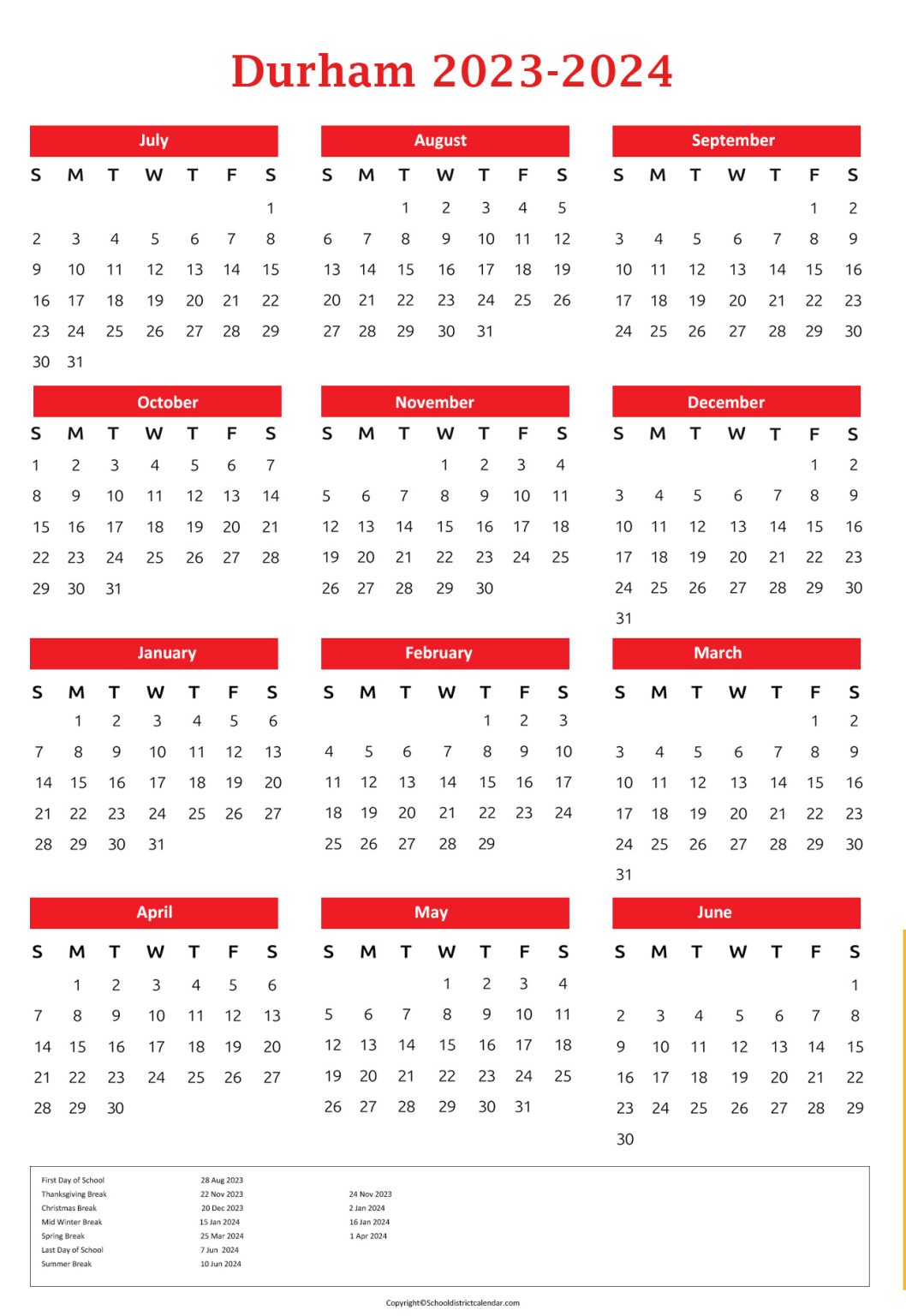 Durham Public Schools Calendar Holidays 20232024