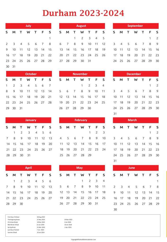 Durham Public Academic Year Calendar