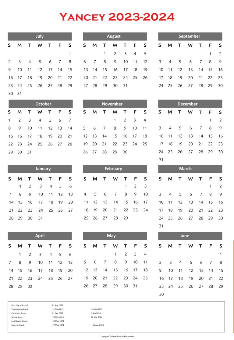 Yancey County Schools Calendar Holidays 20232024