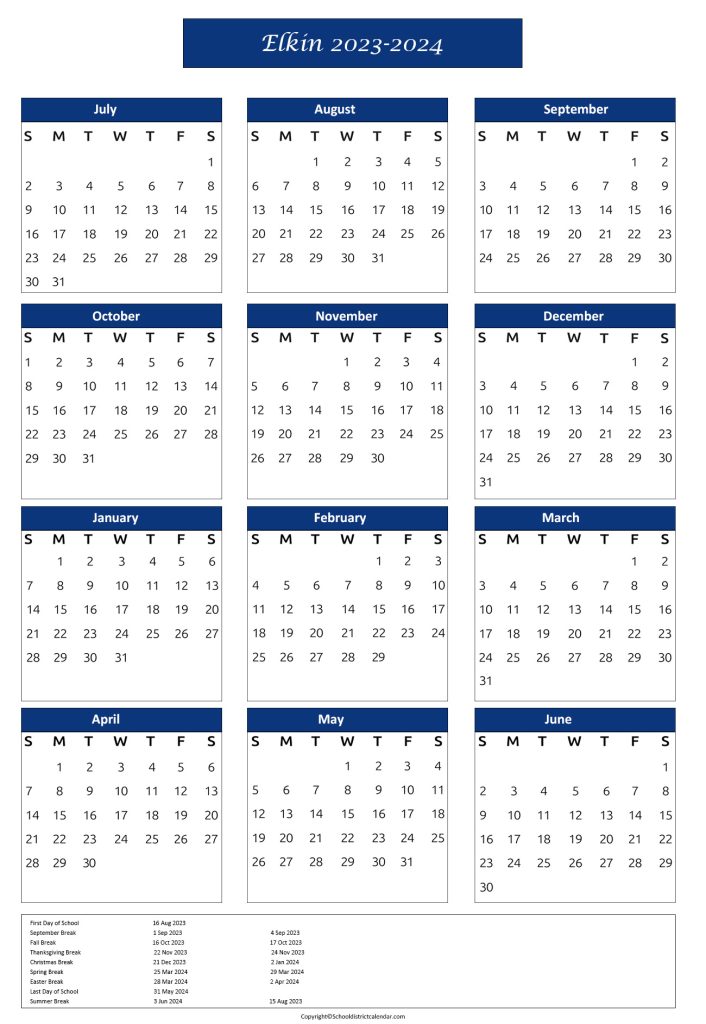 Elkin City Academic Year Calendar
