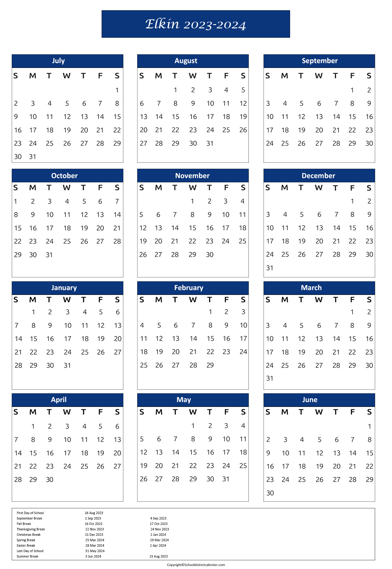 Elkin City Schools Calendar Holidays 20232024