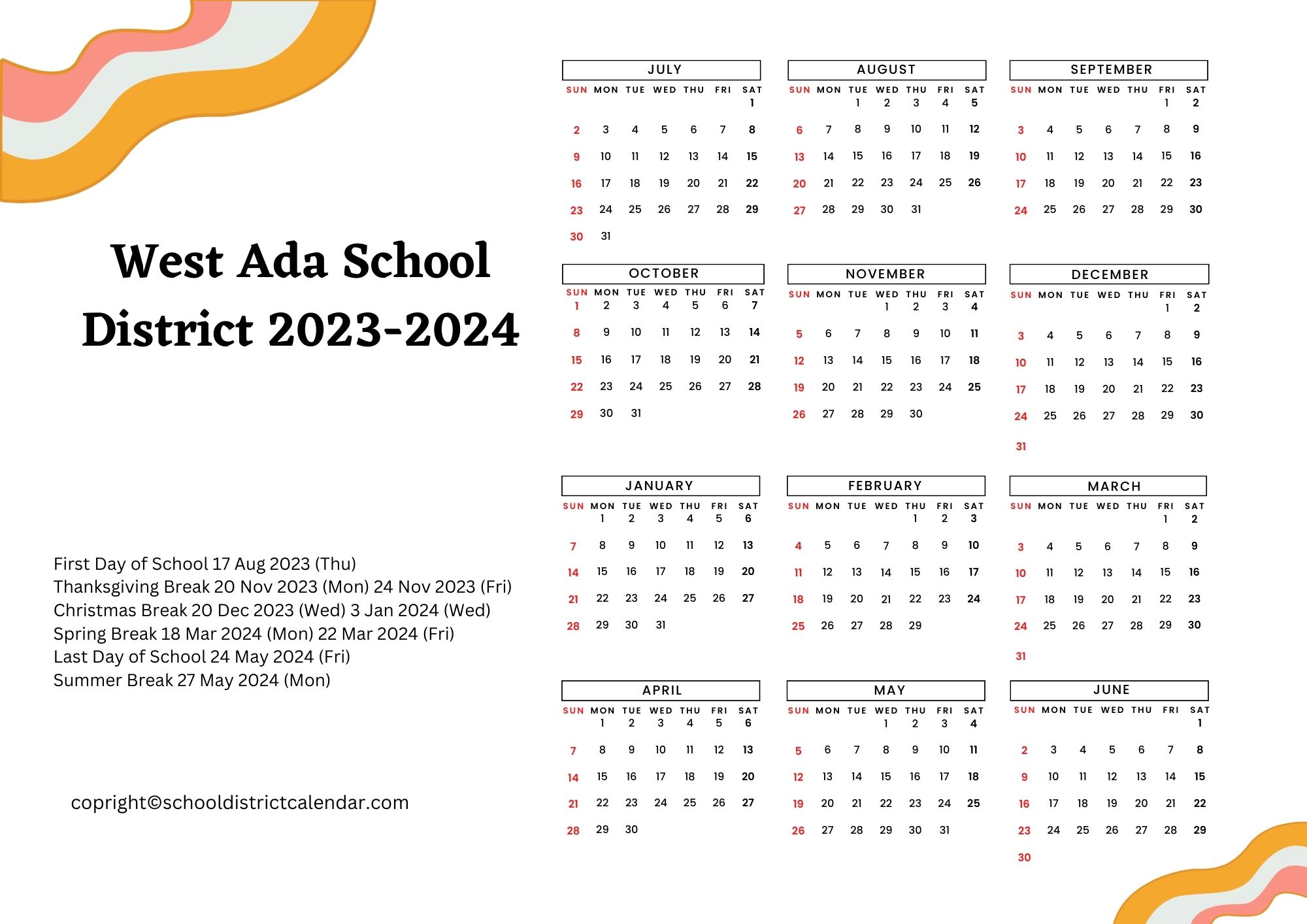 West Ada School District Calendar Holidays 20232024