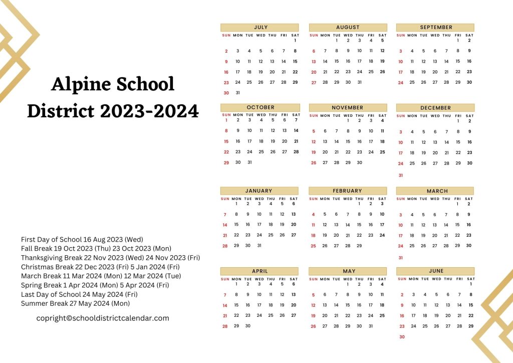 Alpine School District Calendar Holidays 20232024