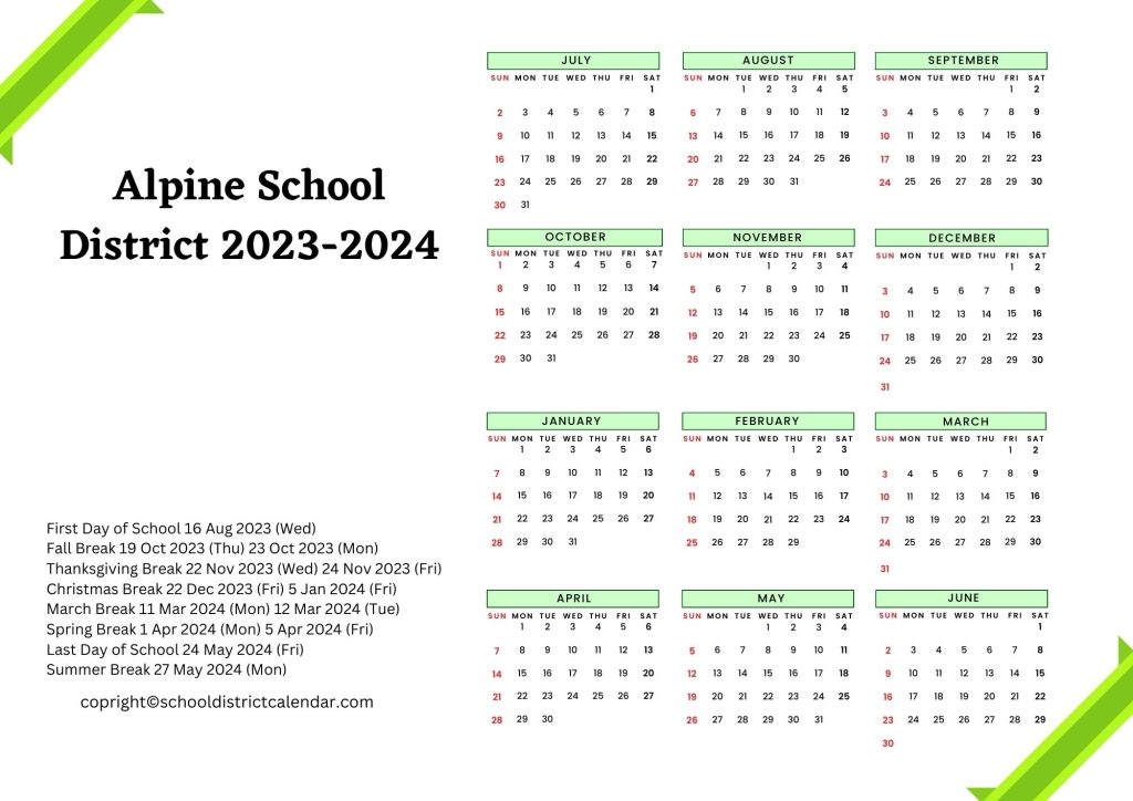 Alpine Schools Calendar
