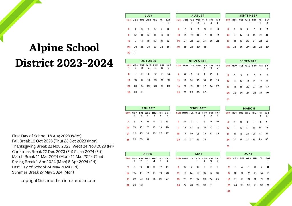 Alpine School District Calendar Holidays 20232024