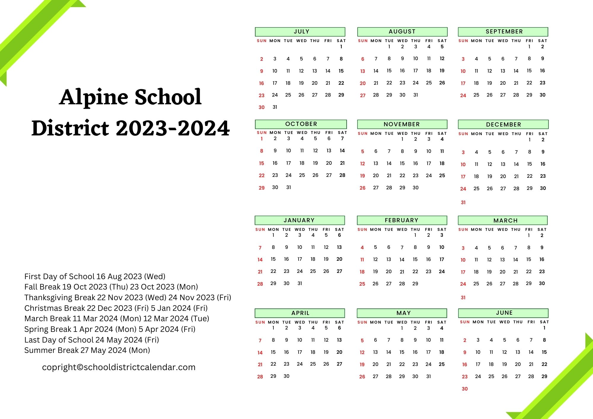 Alpine School District Calendar Holidays 20232024
