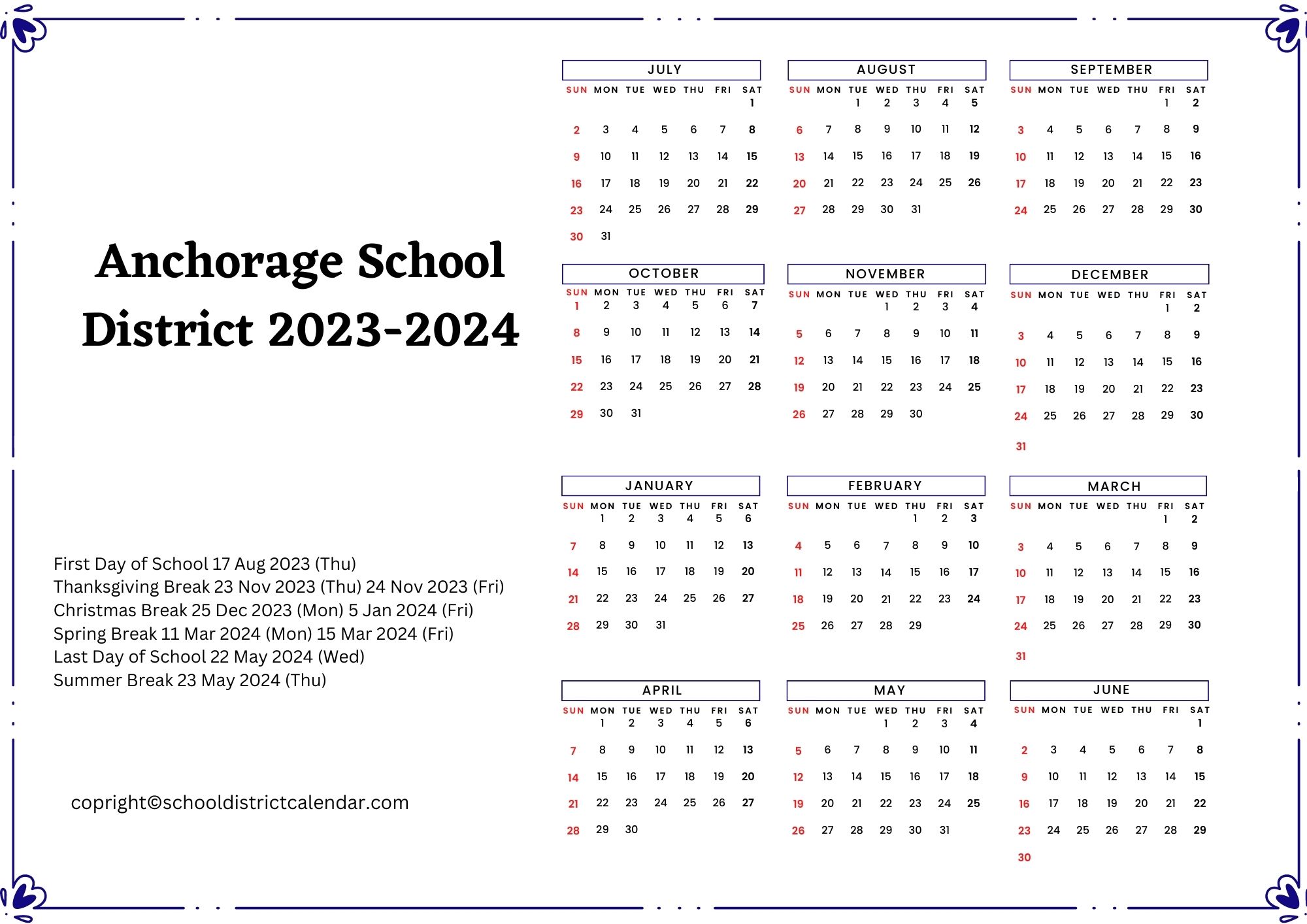 Anchorage School District Calendar Holidays 20232024