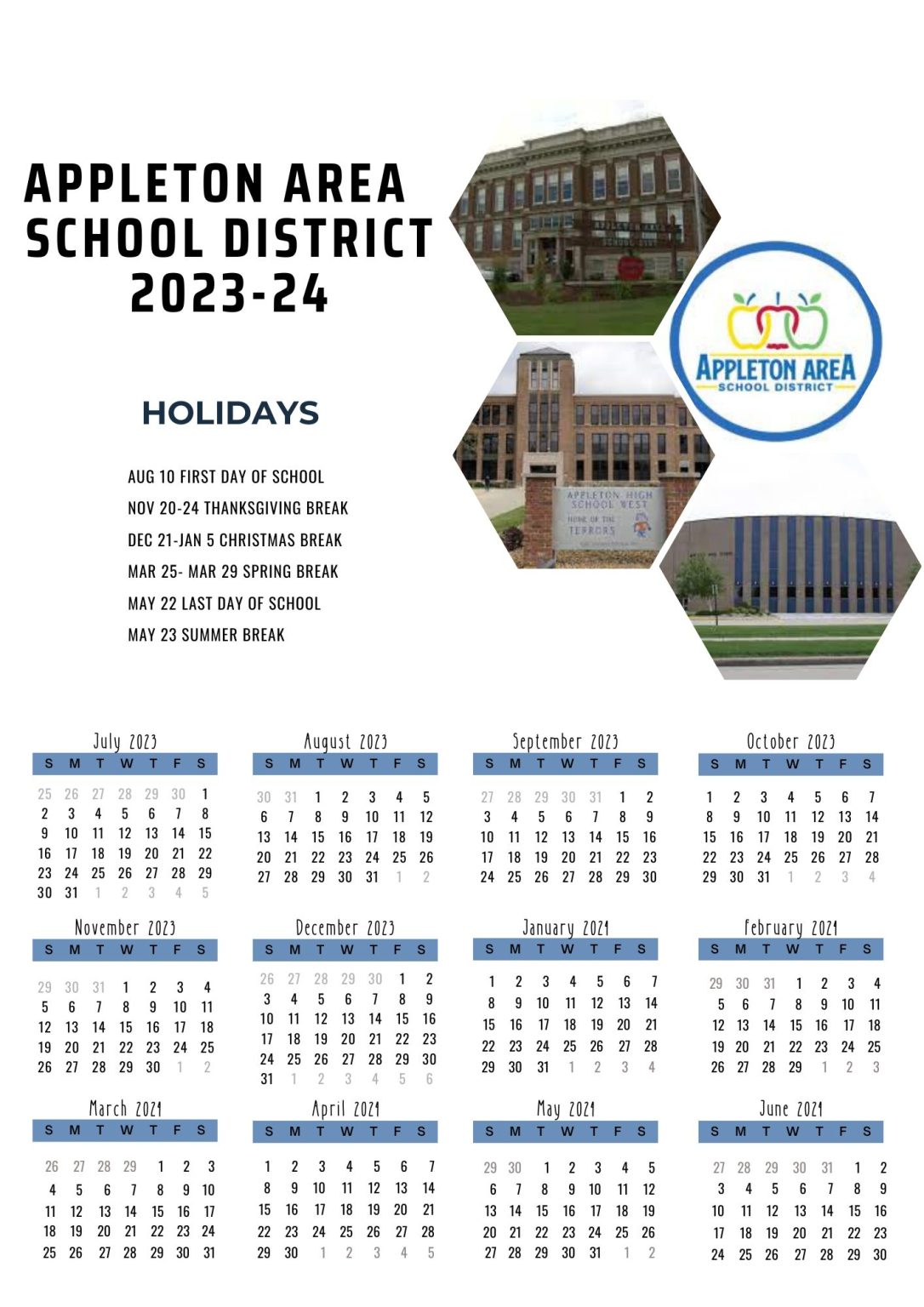 Appleton Area School District Calendar Holidays 2023 2024