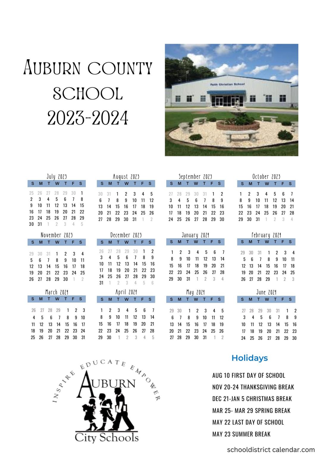 Auburn School District Calendar Holidays 20232024