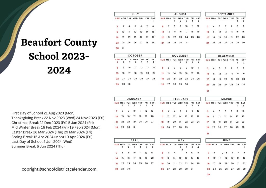 Beaufort County School District Calendar