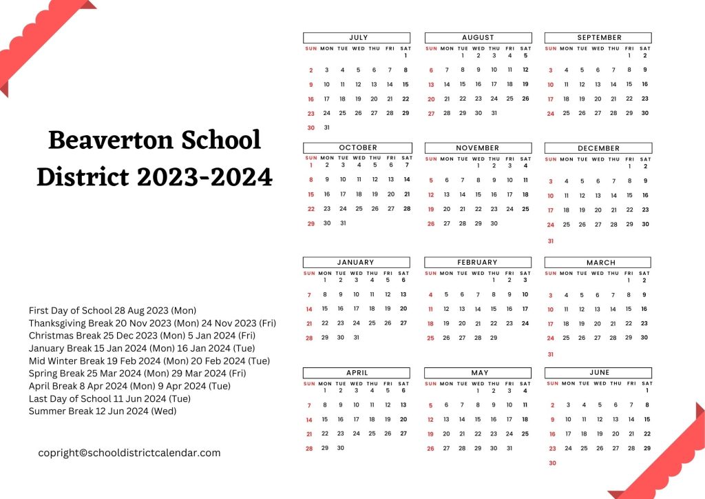 Beaverton Oregon School District Calendar