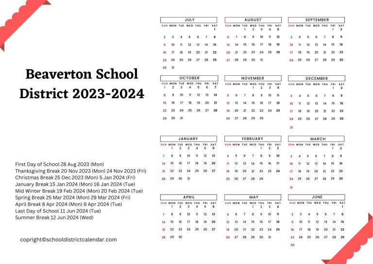 Beaverton School District Calendar Holidays 20232024