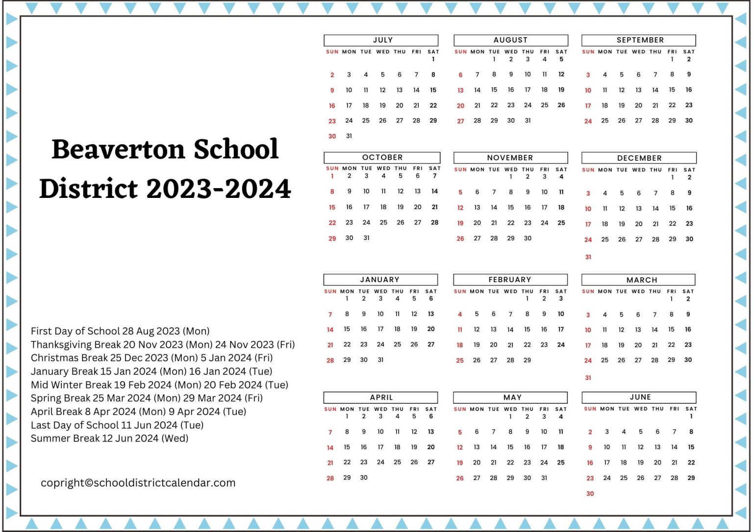 Beaverton School District Calendar Holidays 20232024