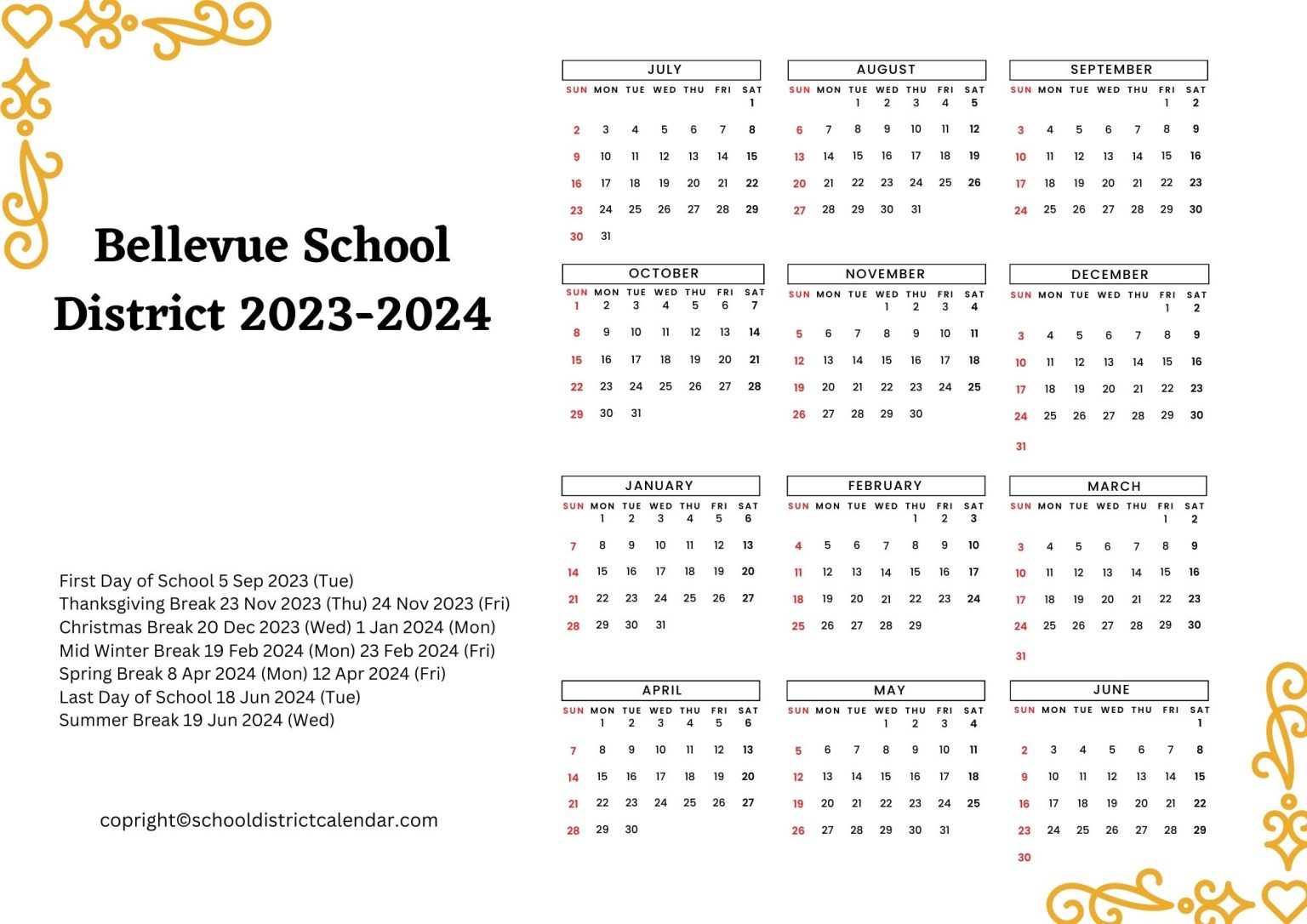 Bellevue School District Calendar Holidays 20232024