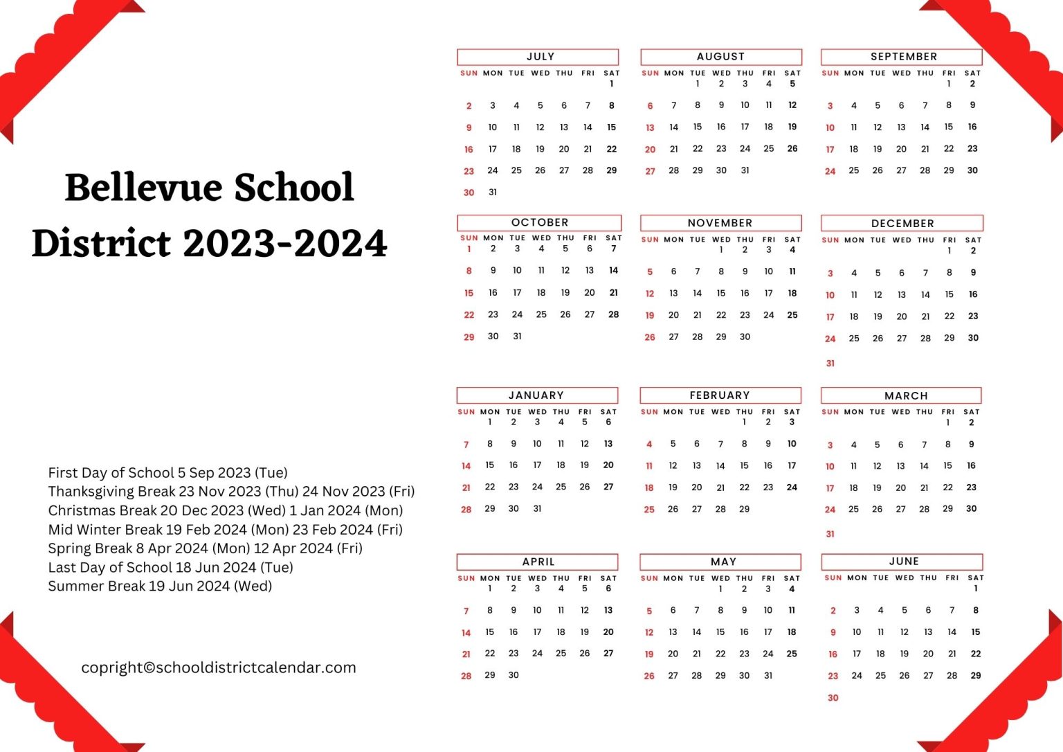 Bellevue School District Calendar Holidays 20232024