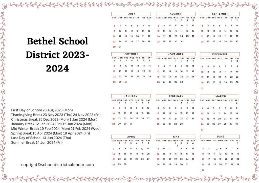 Bethel Schools Calendar