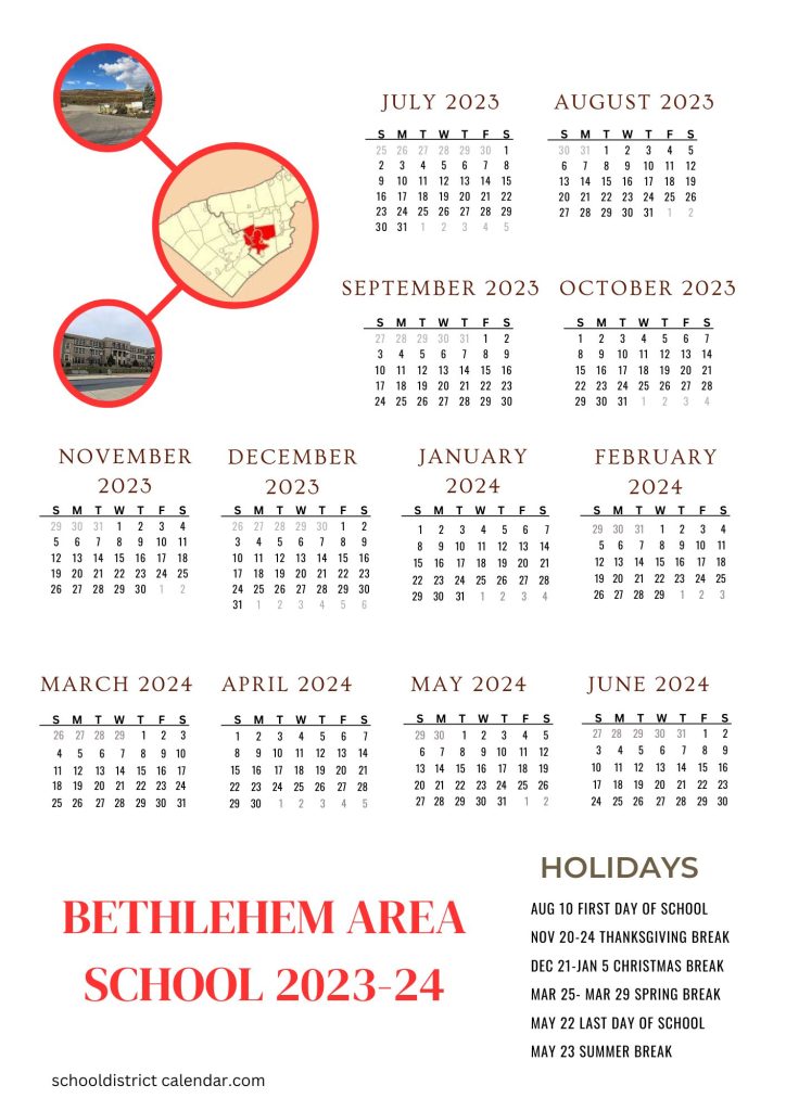 Bethlehem Area County School District Holiday Calendar