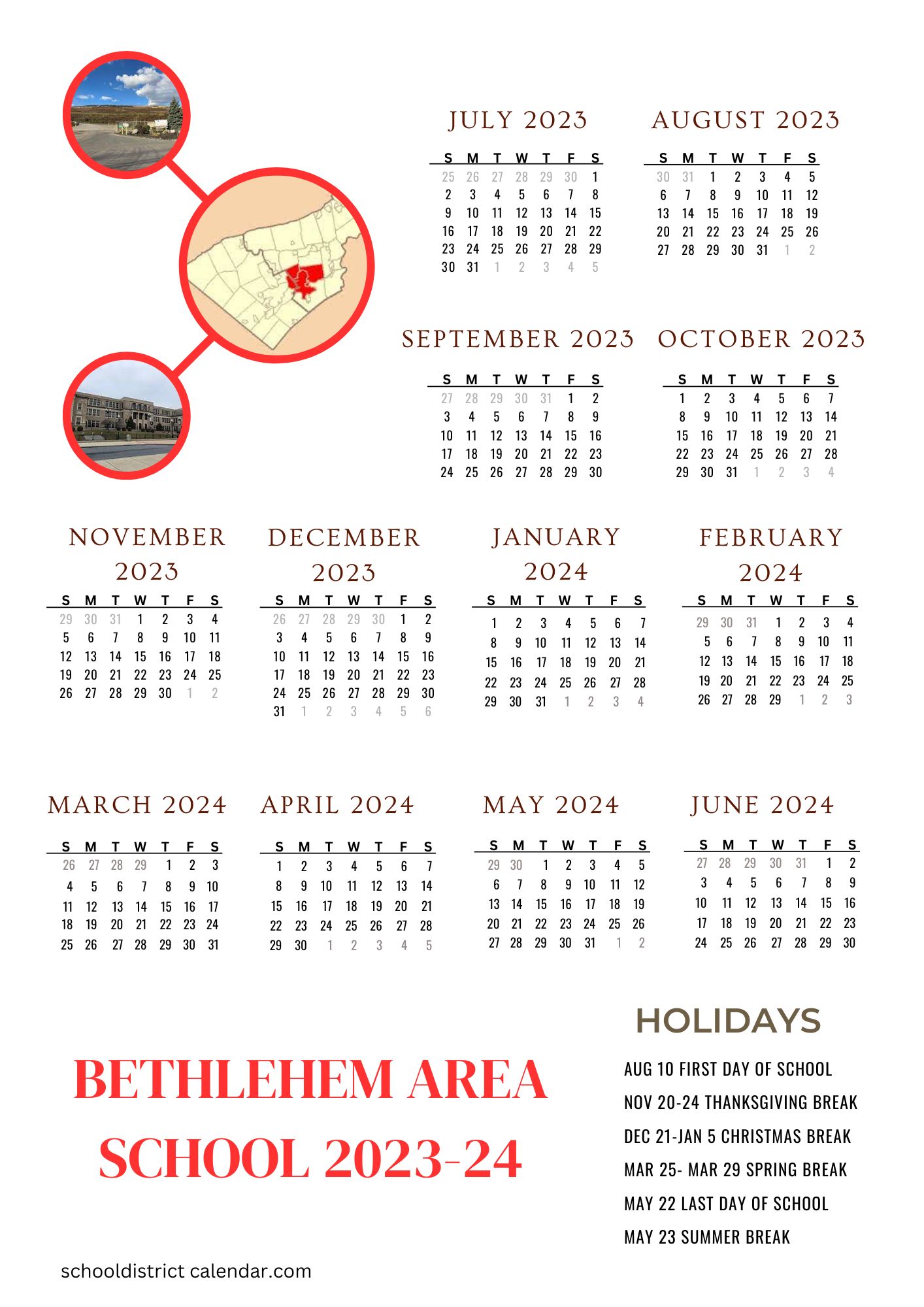 Bethlehem Area School District Calendar Holidays 20232024