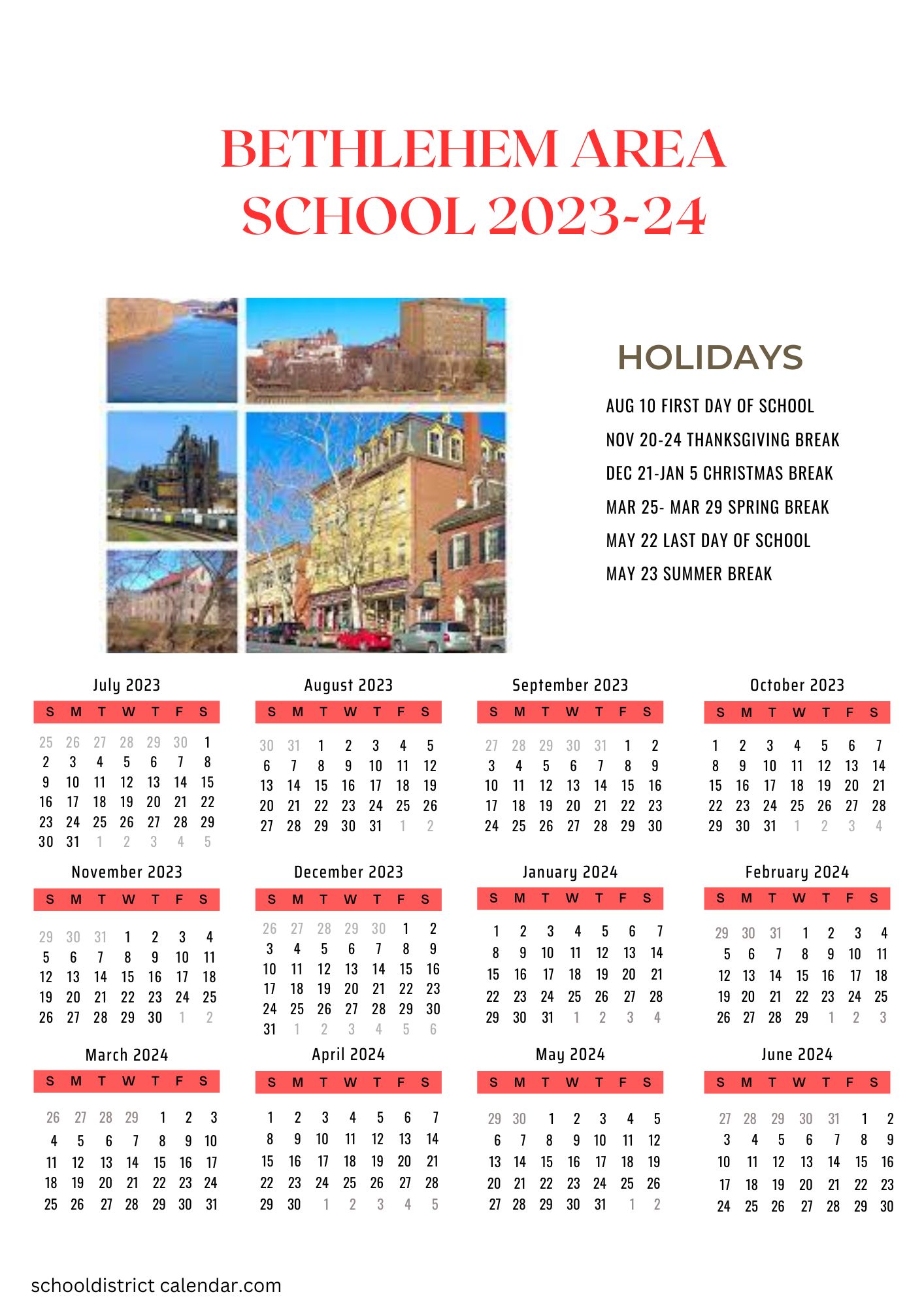 Bethlehem Area School District Calendar Holidays 20232024