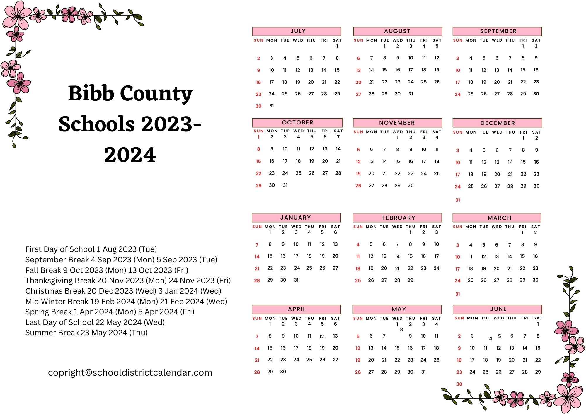 Bibb County Schools Calendar Holidays 20232024