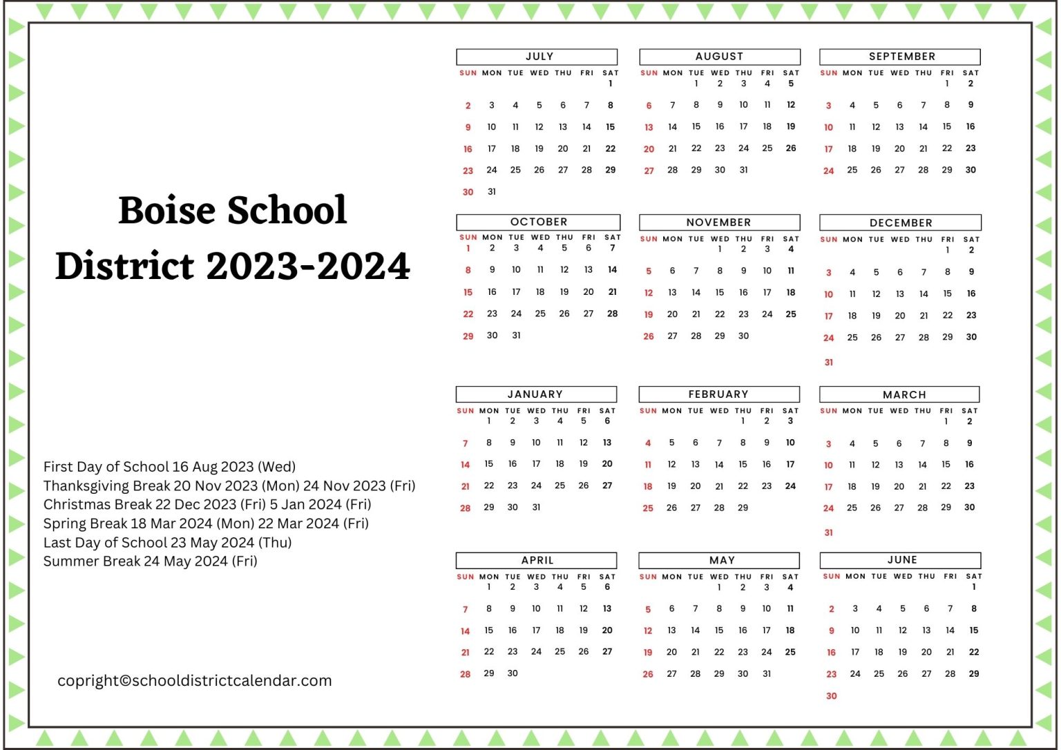Boise School District Calendar Holidays 2023 2024