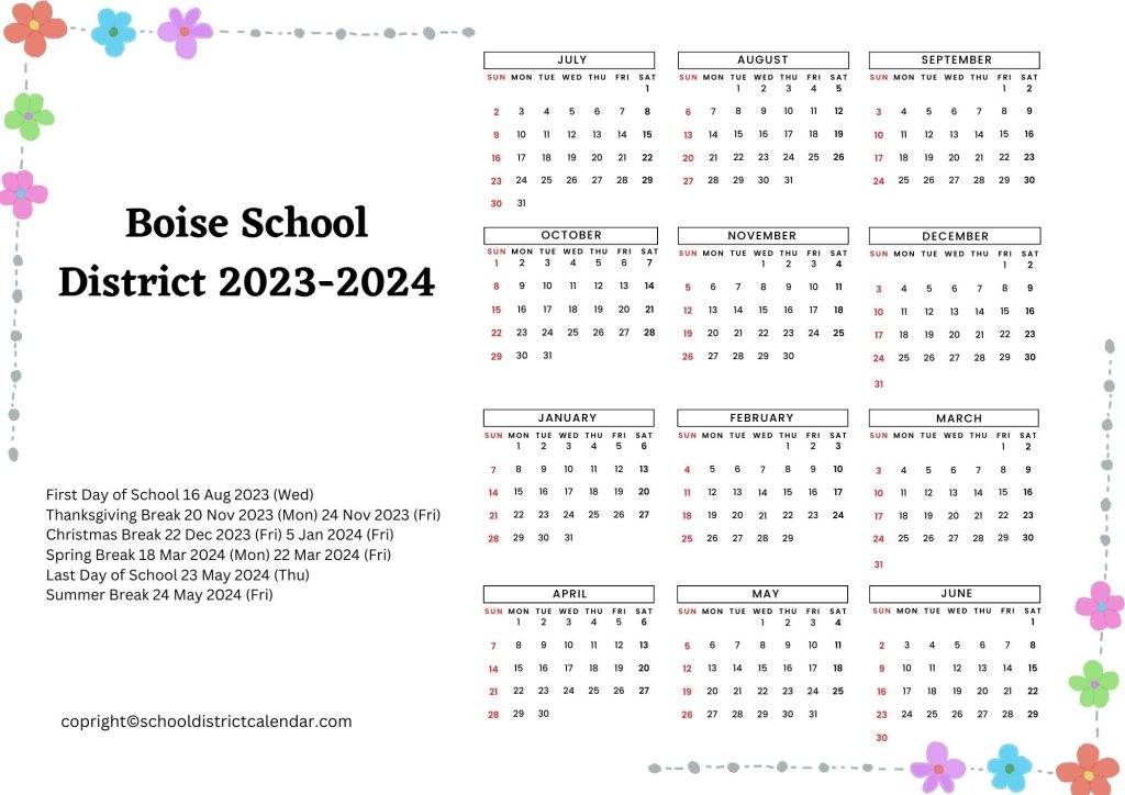 Boise School District Calendar