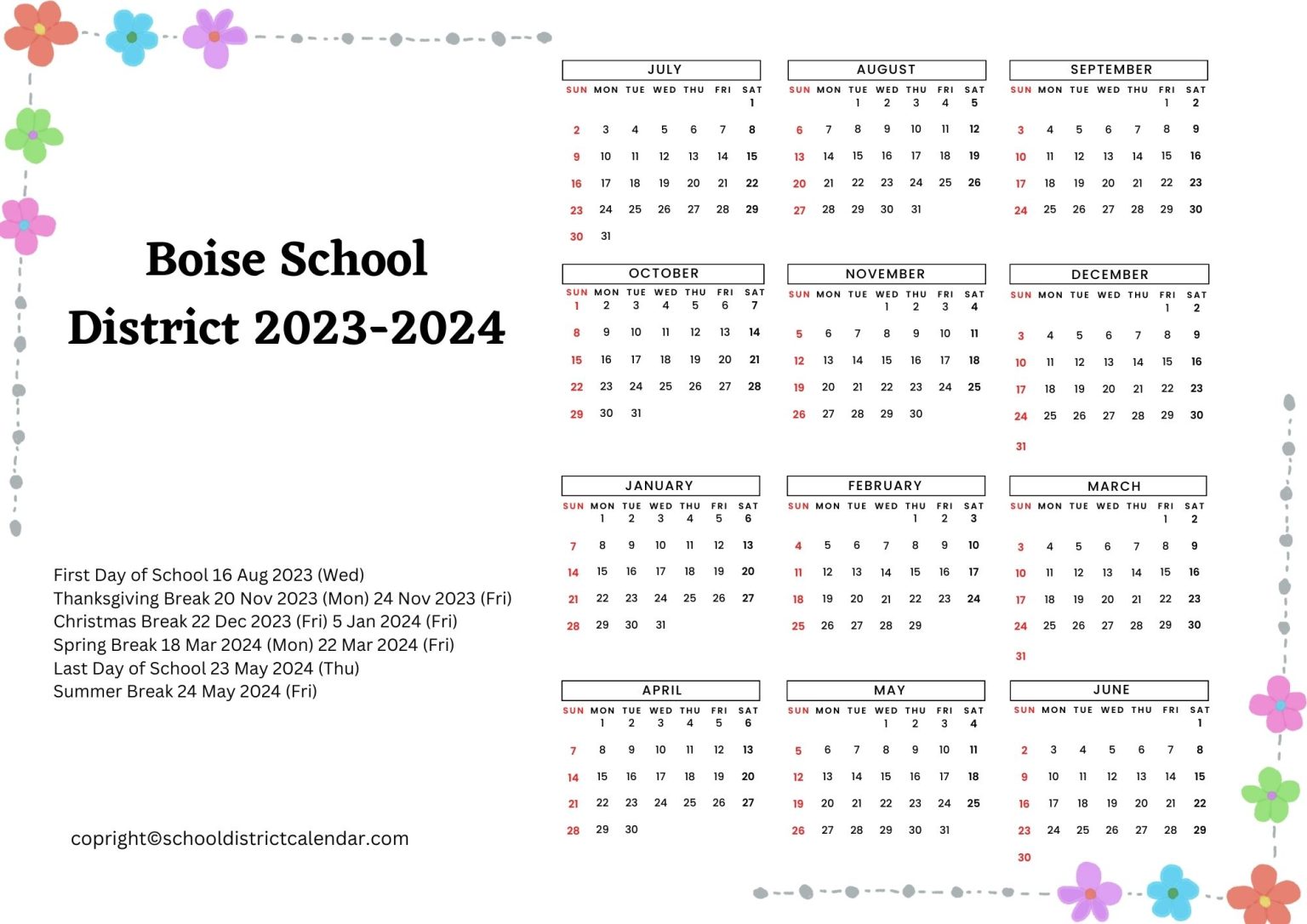 Boise School District Calendar Holidays 20232024