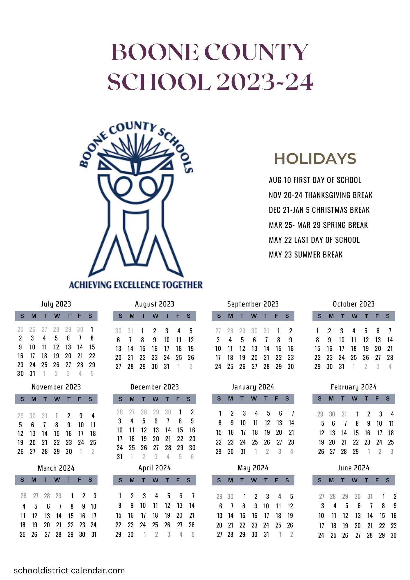 Boone County Schools Calendar Holidays 2023 2024