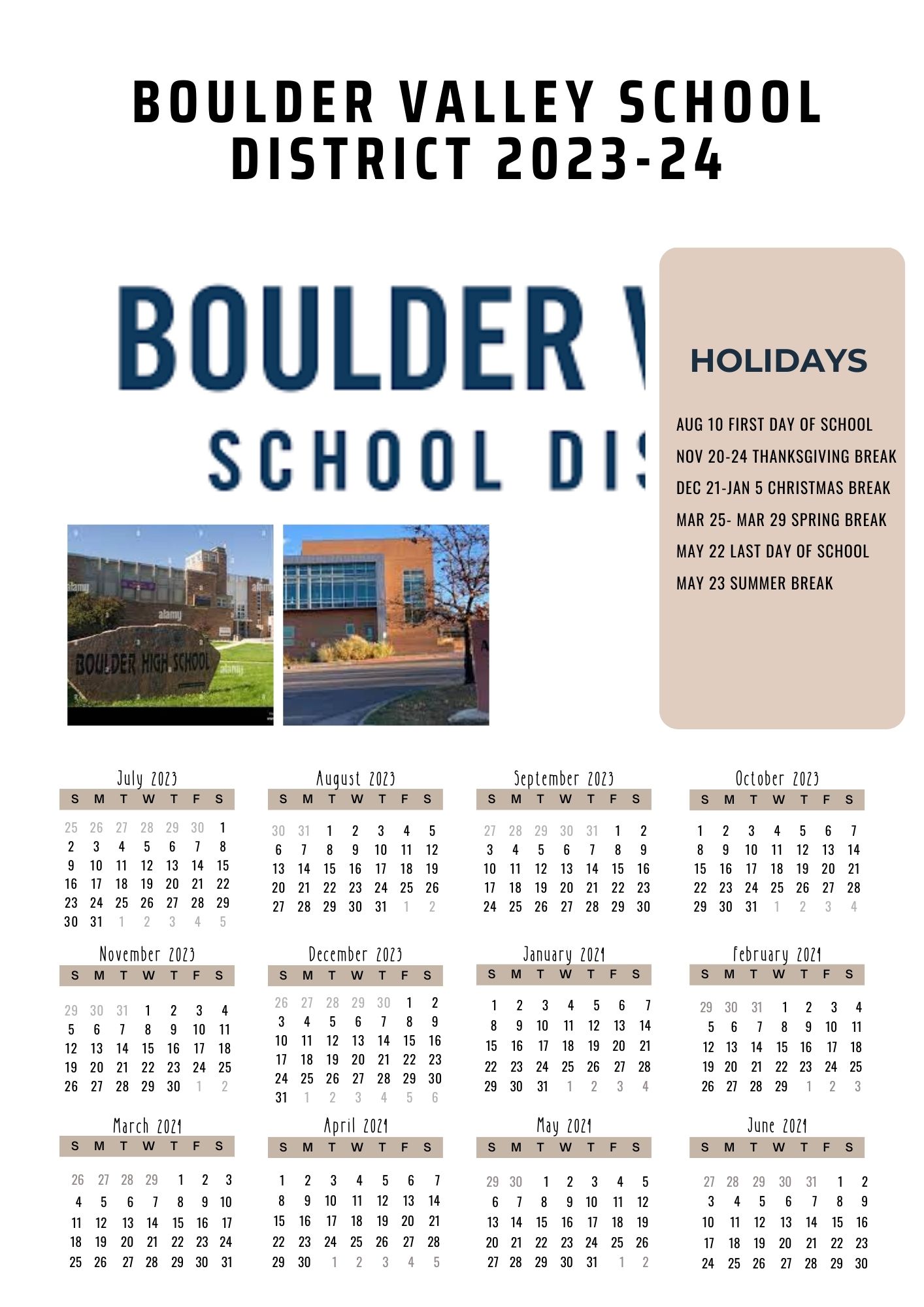 Boulder Valley School District Calendar Holidays 20232024