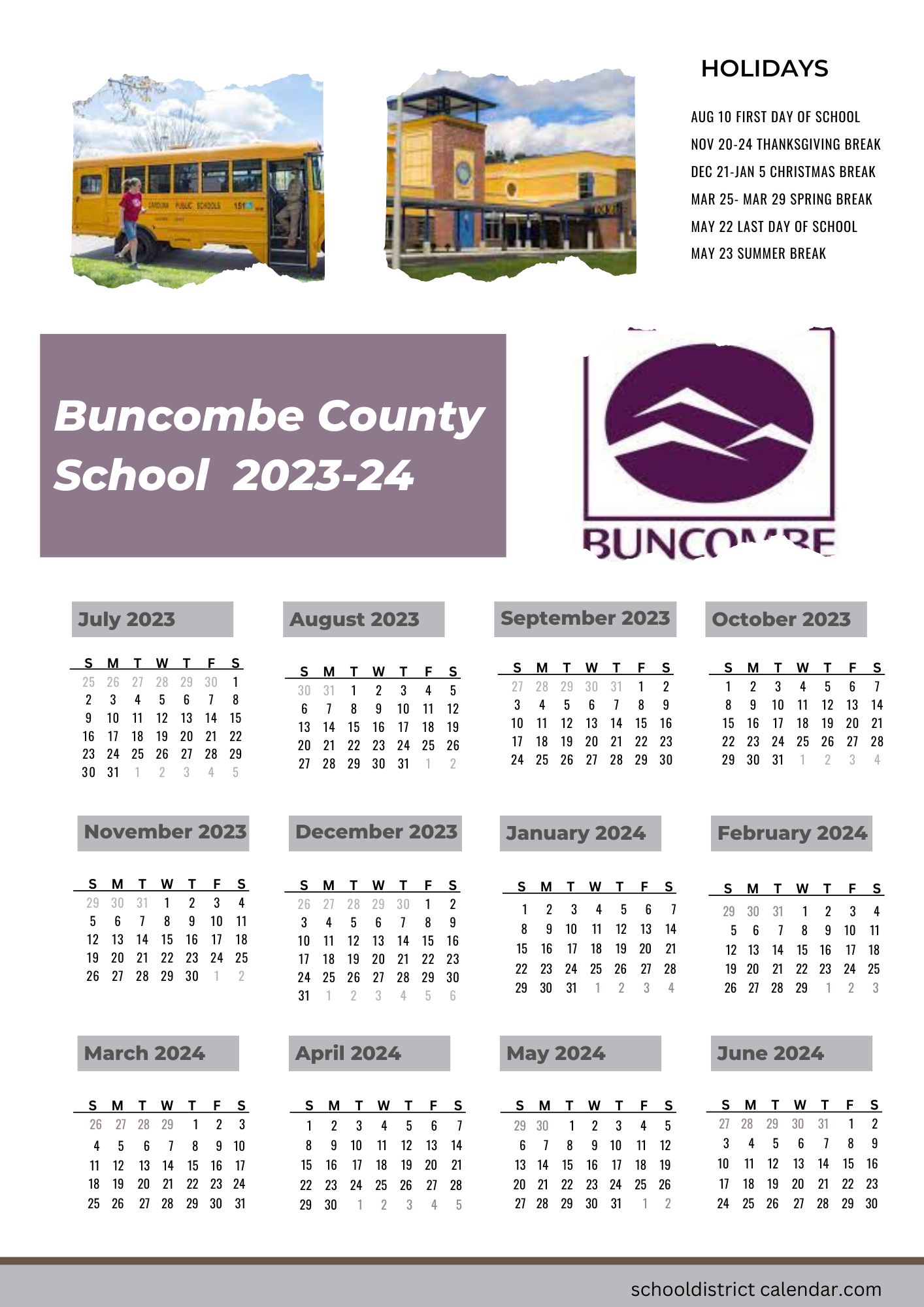 Buncombe County Schools Calendar Holidays 2023 2024