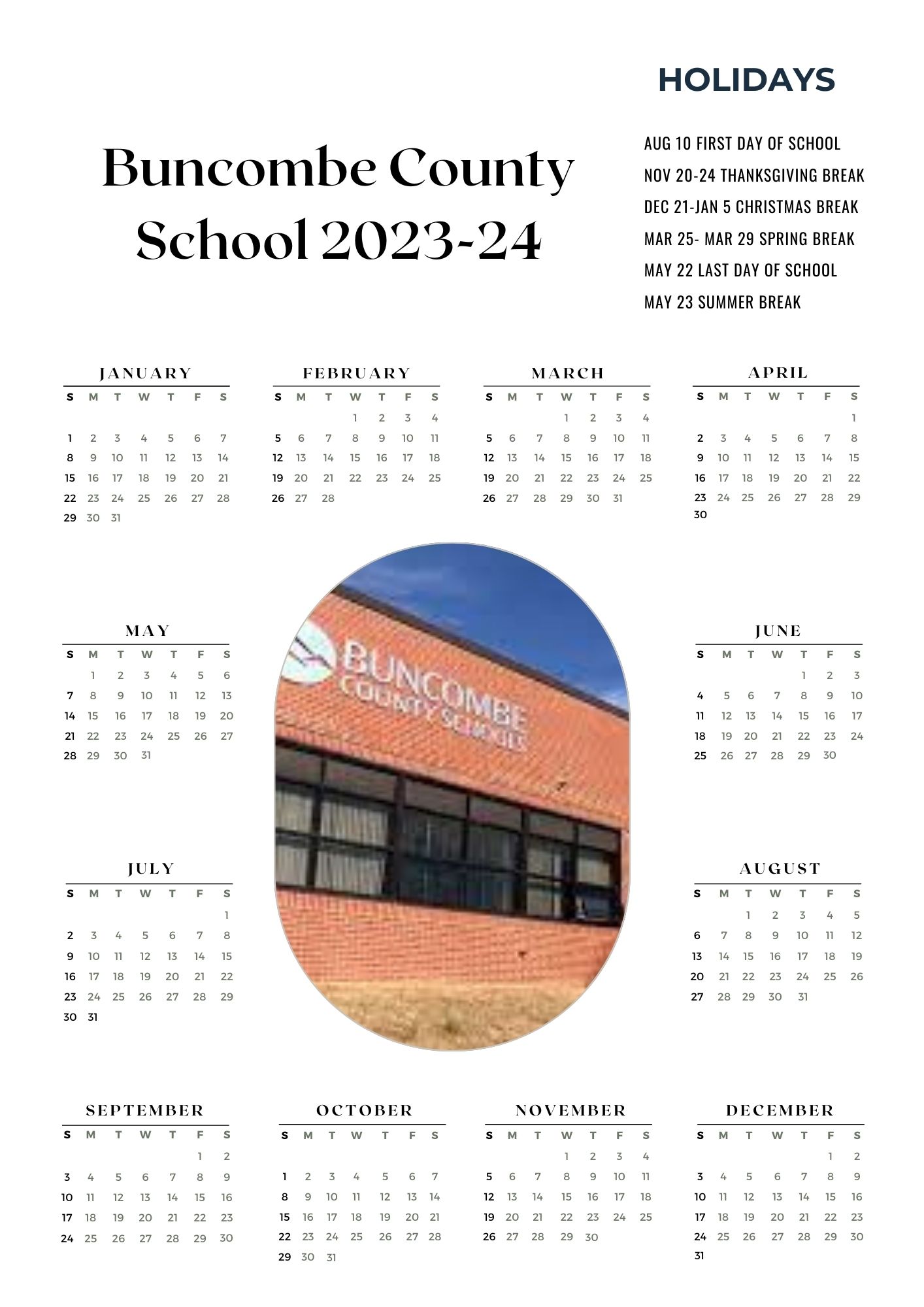 County Schools Calendar Holidays 20232024
