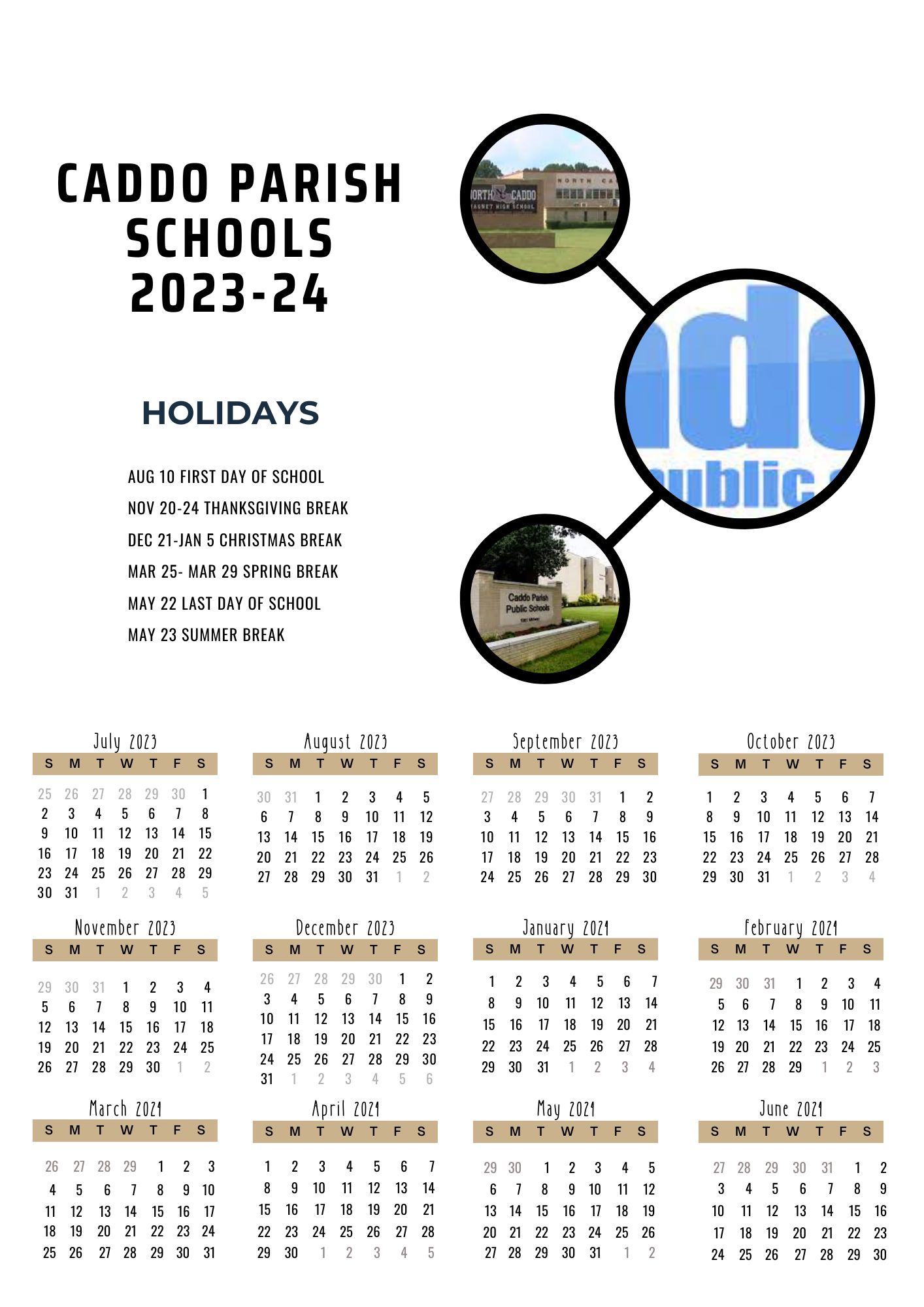 Caddo Parish Schools Calendar Holidays 2023-2024