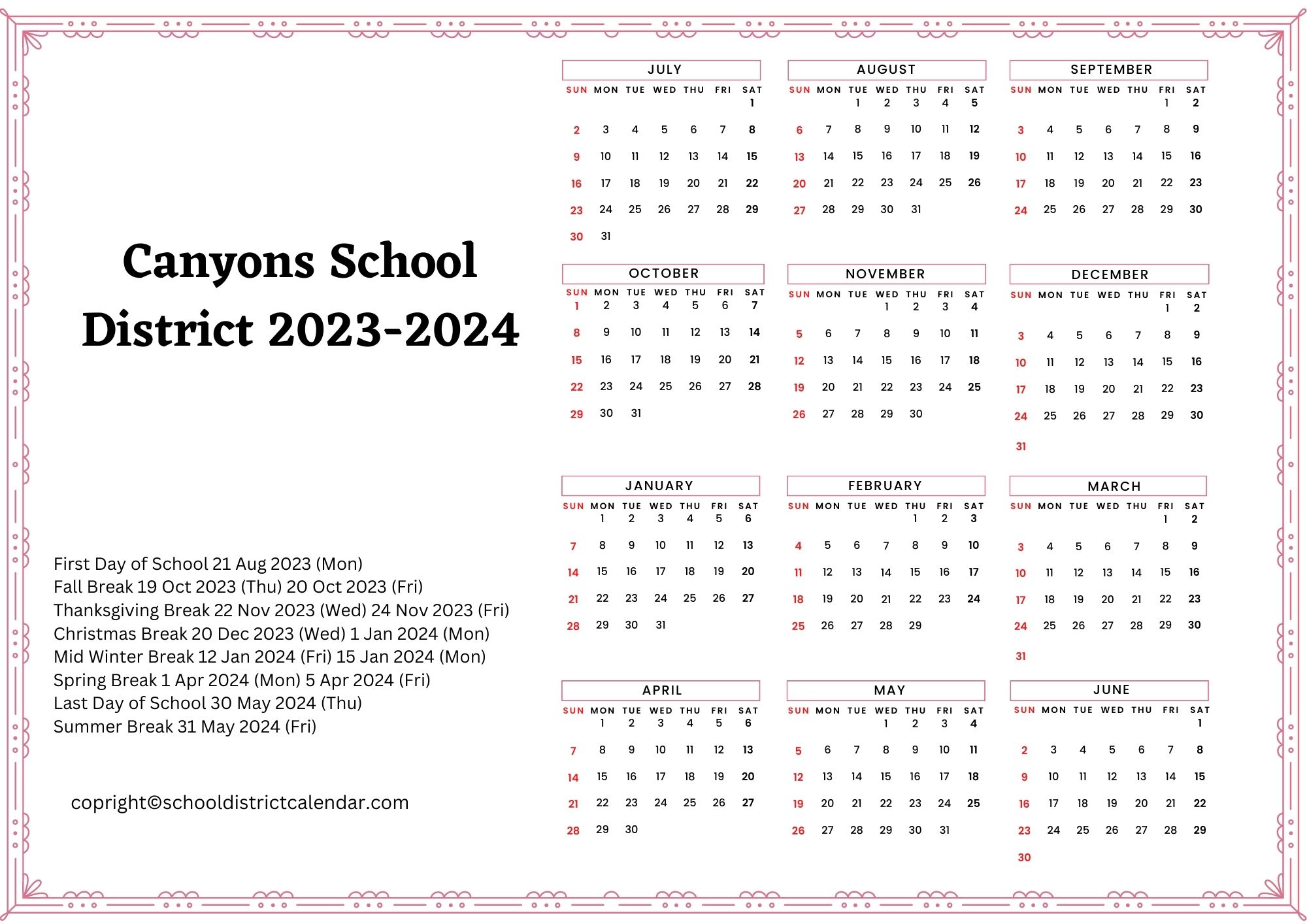 Canyons School District Calendar Holidays 20232024