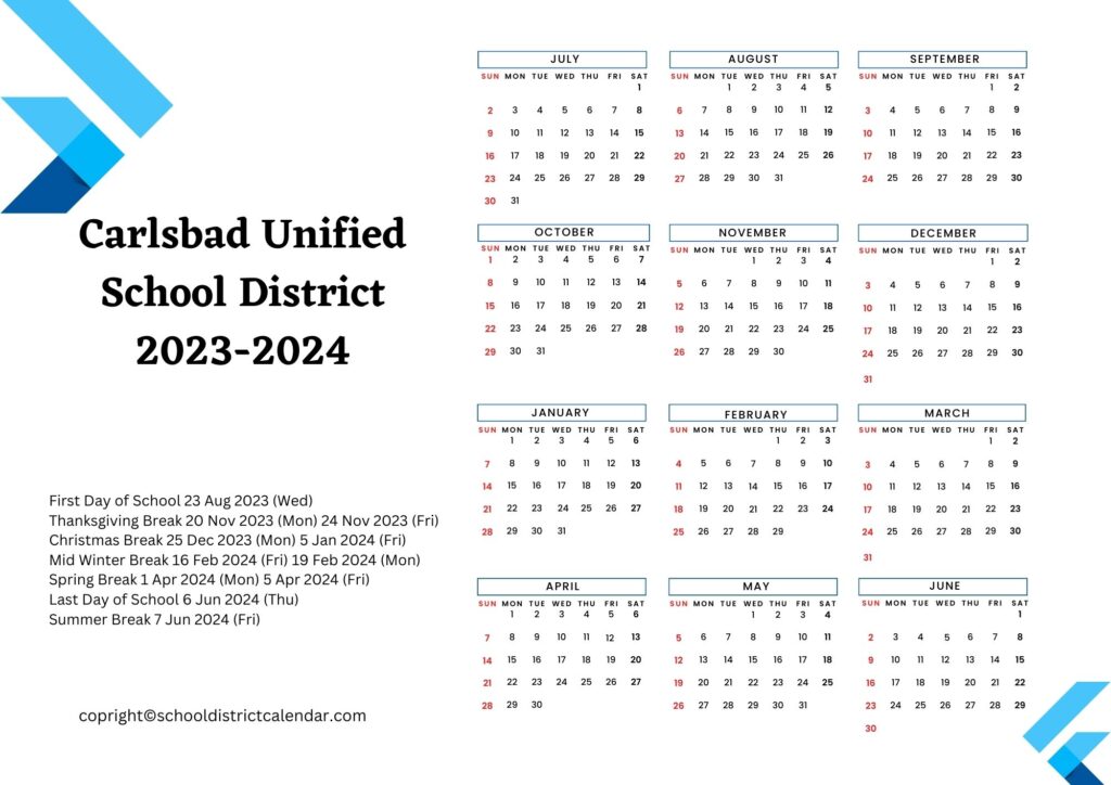 Carlsbad Unified School District Calendar