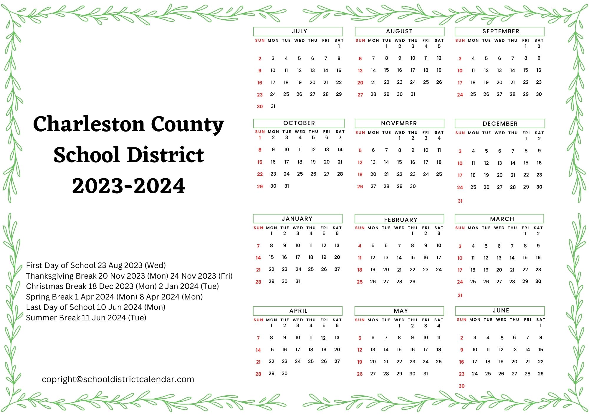 Charleston County School District Calendar Holidays 20232024