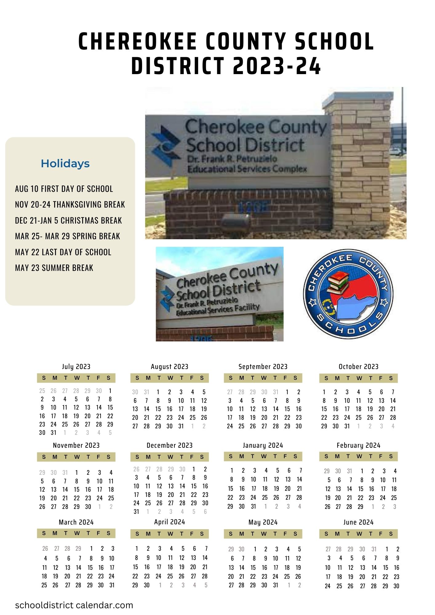 Cherokee County School District Calendar Holidays 20232024