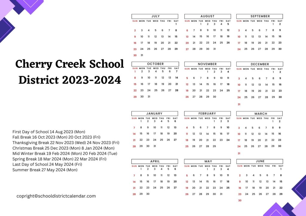 Cherry Creek County school district calendar