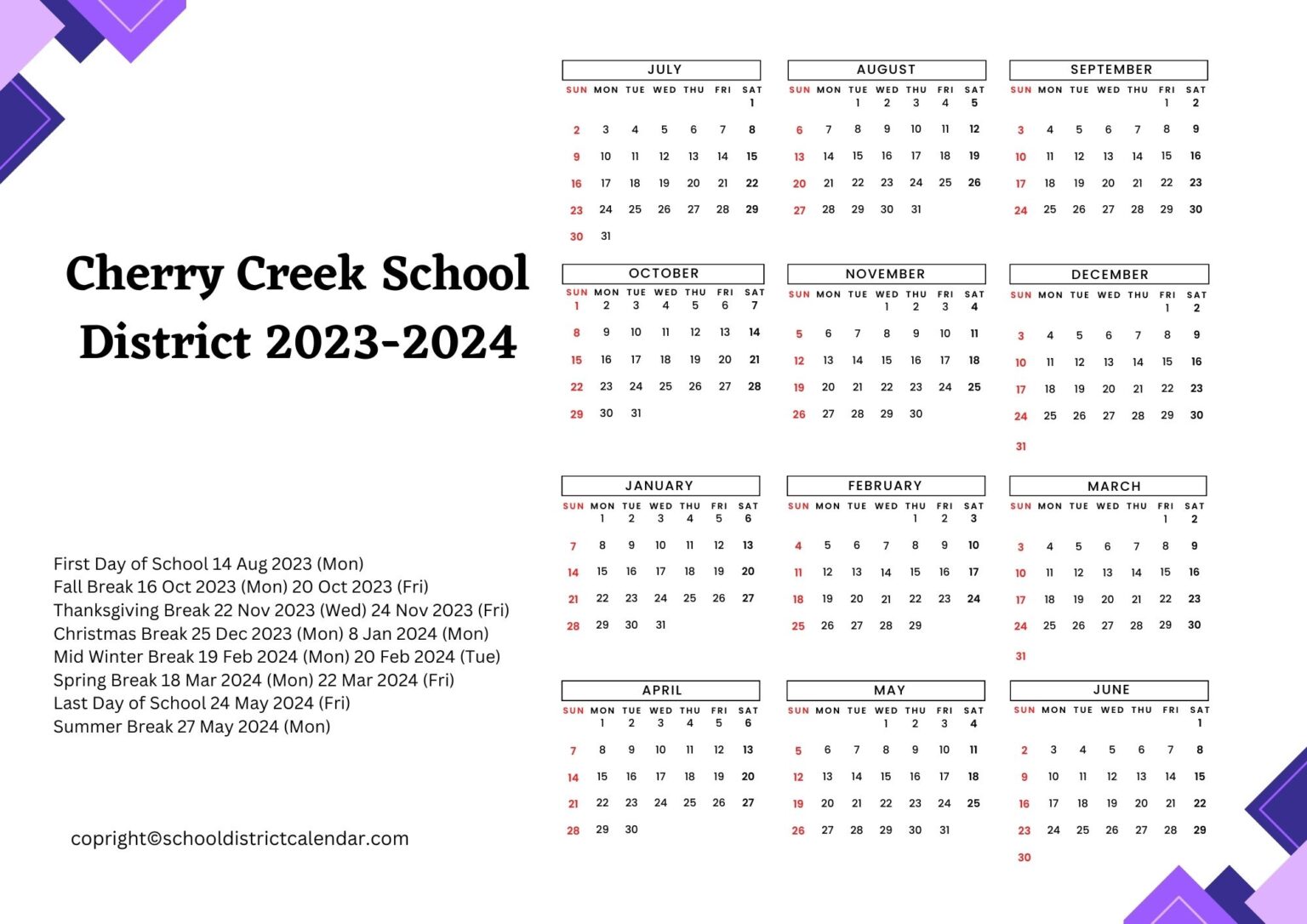 Cherry Creek School District Calendar Holidays 20232024