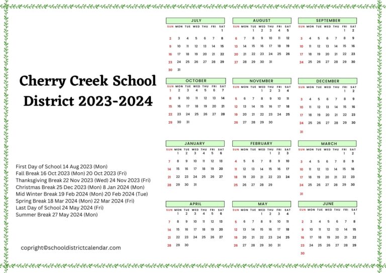 Cherry Creek School District Calendar Holidays 20232024